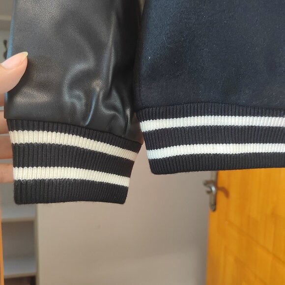 Rhude Embroidered Panel Leather Sleeve Casual Baseball Jacket - Picture 10 of 14